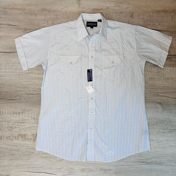 Panhandle Blue/White Snap Up Button Up Shirt Men 17 Stripe Pearl Vintage Western - Picture 4 of 7